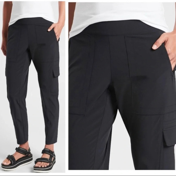 Athleta chelsea utilities joggers black side  pocket zipper pockets size 4 - Picture 2 of 6